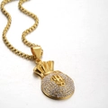 Macro shot of hip hop dollar sign money bag pendant with shimmering white cubic zirconia - Money Bag Pendant Only (Without Chain) / Gold