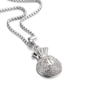 Hip hop money bag pendant necklace with sparkling crystals on a silver box chain - Money Bag Pendant Only (Without Chain) / Silver