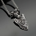 Macro detail of vintage Viking goat head pendant with Valknut symbol on arrow steel base - Pendant Only (Without Chain) (Retro Black)