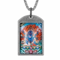 Collar con colgante Mahakala Thangka vintage de acero inoxidable con arte religioso colorido - Estilo A Con Cadena Estándar