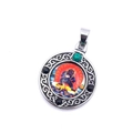 Colgante budista con icono pintado, acabado plateado, cuentas turquesas y negras - Estilo Dios de la Riqueza Negro (Pendant Only (Without Chain))