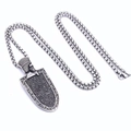 Macro shot of vintage shield warrior pendant with black zircon and oxidized steel chain - Pendant With Chain (Style A)