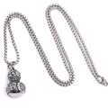 Collana retrò in acciaio inossidabile con ciondolo a zucca, carattere Fu e catena box - Con Catena da 60cm / Argento Antico