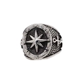 Men's vintage titanium steel compass rose ring with anchor relief and nautical details - US 8 / Antique Silver