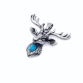 Titanium steel elk head pendant with blue stone inlay in antique silver finish - Vintage Silver Deer Head / Silver Horn Pendant Only (Without Chain)