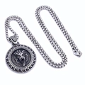 Herren Vintage Löwenkopf Anhänger Halskette aus Edelstahl mit Retro Oxidiertem Finish - Runder Löwe Anhänger Mit 60cm Kette