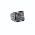 Vintage stainless steel ring with black stones and Greek key patterns on sides - US 8 / Steel