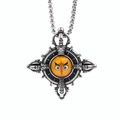 Λεπτομέρεια vintage μενταγιόν Vajra από ατσάλι τιτανίου με βουδιστικό μάτι και σταυρό - Μενταγιόν με Αλυσίδα 60cm / Κίτρινο Μάτι