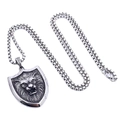 Collar con colgante de escudo de cabeza de león retro en acero plateado vintage hip hop - Estilo Escudo (Con Cadena 60CM)