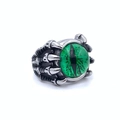 Macro shot of punk style dragon claw ring holding a green evil eye gemstone - US 8 / Green Eye
