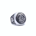 Anillo Vikingo Valknut vintage para hombre en plata antigua con detalles de runas nórdicas - US 8 / Color Acero
