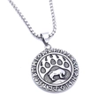 Detail of bear paw pendant with Nordic runes and animal silhouette on box chain - Style C Pendant With Chain