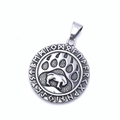 Vintage silver grizzly bear paw pendant with Nordic runes in antique stainless steel - Style C Bear Paw Rune Pendant (No Chain)