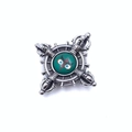 Detalle del colgante Vajra de acero de titanio vintage con ojo de la sabiduría - Solo Colgante (Sin Cadena) / Estilo Ojos Verdes