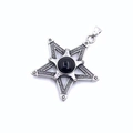 Ciondolo a pentagramma gotico vintage in argento con intarsio in onice nera - Ciondolo con Pietra Nera Solo (Senza Catena)