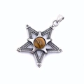Ciondolo a pentagramma in acciaio vintage con pietra occhio di tigre in argento retrò - Ciondolo Occhio di Tigre Solo (Senza Catena)