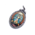 Oval Thangka pendant necklace with colorful religious art in vintage silver frame - Style B-Wrathful Deity / Pendant Only (No Chain)
