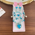 Kids jewelry set with blue heart gem necklace, beaded bracelet and clip earrings on card - Blue