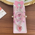Pink heart crystal jewelry set for girls including necklace with bell and bracelet - Pink