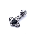 Colgante Martillo de Thor nórdico con gema negra y grabados vikingos en plata vieja - Colgante de Piedra Negra / Solo Colgante (Sin Cadena)