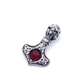Collar con colgante Martillo de Thor con gema roja y acabado de plata antigua - Colgante de Piedra Roja / Solo Colgante (Sin Cadena)