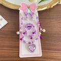 Girl's jewelry set with purple heart gemstone, faux pearls, necklace and bracelet - Purple