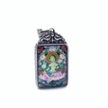 Colgante Thangka Tara Verde de estilo étnico con marco plateado y pintura colorida - Tara Verde / Solo Colgante (Sin Cadena)