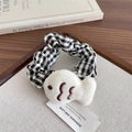 Elastico per capelli a quadretti bianchi e neri con simpatico pesce di peluche bianco - Elastico Pesce Gingham