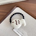 Carino elastico per capelli con pesce di peluche bianco e fascia nera a onde - Elastico Pesce