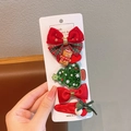 Christmas hair clip set featuring red velvet bows and a sparkly green tree accessory - Green Christmas Tree Style