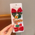Christmas snowman hair clips set with red bow and gingerbread man for girls - Christmas Gift Box Style