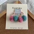 Set aus niedlichen rosa und petrolfarbenen Pompom-Haargummis für Mädchen - 2-Rosa Blau