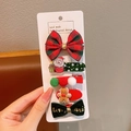 5-piece Christmas hair clip set featuring Santa Claus, gingerbread man and festive bows - Christmas Gingerbread Man Style