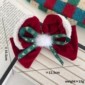 Barrette de Noël avec nœud en velours rouge, pompon blanc et motifs de flocons dorés - Barrette à nœud double couche avec pompon