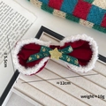 Barrette de Noël avec nœud en velours rouge, bordure blanche et étoile dorée - Barrette Étoile Nœud