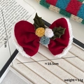 Barrette de Noël nœud en velours rouge avec bordure en fausse fourrure et pompons - Barrette à cheveux nœud pompon feuille de houx