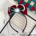 Serre-tête de Noël avec nœud en velours rouge et pompon blanc pour coiffure de fête - Serre-tête à nœud double couche avec pompon