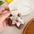 Paire de chouchous fraises en coton marron foncé avec détails délicats en dentelle blanche - Élastique Champignon Brun