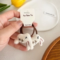 Lot de deux chouchous lapins en tricot beige avec broderie marron foncé pour fillettes - Élastique Lapin Blanc