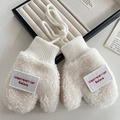 White polar fleece mittens for kids with letter embroidery and a convenient neck strap - White
