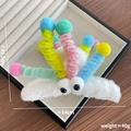 Divertente molletta per capelli in peluche con bastoncini arcobaleno e grandi occhi su pelliccia - Grande / Bianco