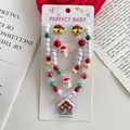 Kids Christmas jewelry set with beaded necklace, bracelet, and ginger house pendant - 1-Christmas Gingerbread House