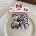 Set di elastici per capelli a scacchi e cuori glitterati per bambine - Silver Tone Set
