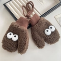 Moufles chaudes en peluche marron pour bébé avec yeux de dessin animé et cordon - 3-Café