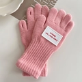 Rosafarbene Strickhandschuhe für Kinder, fingerlos, weich mit Aufnäher Motiv - Touchscreen-Fingeröffnungsstil / Rosa