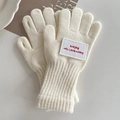 Guantes de punto blancos para niños con bordado Happy Everyday y puños largos - Estilo de Apertura de Dedos para Pantalla Táctil / Blanco Roto