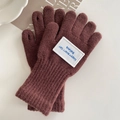 Guantes de punto para niños en color burdeos con punta táctil y parche decorativo frontal - Estilo de Apertura de Dedos para Pantalla Táctil / 6-Café