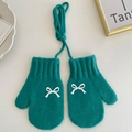 Mint green knit mittens for girls with 3D white bow and matching neck string - Green