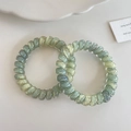 Set of two light green marble gradient spiral telephone wire hair ties for women - 4-Gradient Green