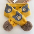 Sciarpa gialla in maglia per neonati con motivi a orsetto e pompon di peluche - Giallo